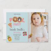 Monkey Pool Birthday Invitations met foto Kaart (Voorkant)