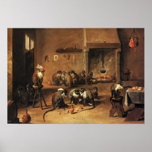 Monkey Poster Print: Apen in de keuken van Teniers