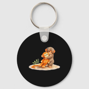 Monkey Punch Baby Aap houdt knuffel Sleutelhanger