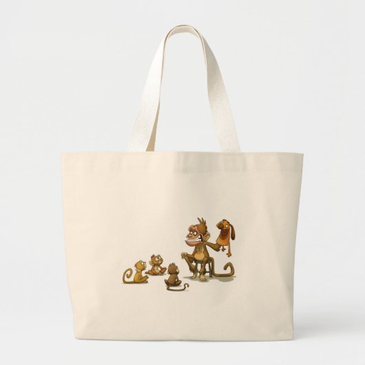 Monkey Puppet Show Bag Grote Tote Bag (Voorkant)