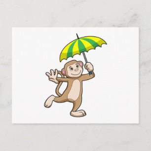 Monkey Rain Umbrella Briefkaart