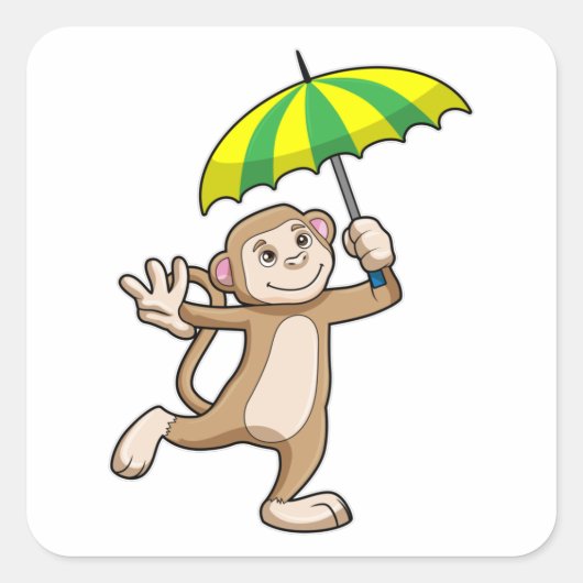 Monkey Rain Umbrella Vierkante Sticker (Voorkant)