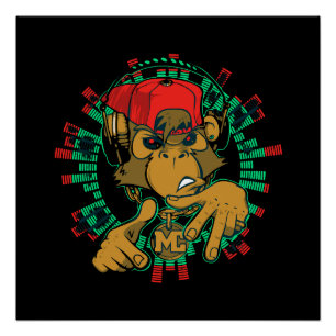 Monkey Rapper Monkey DJ kan worden gebruikt Perfect Poster