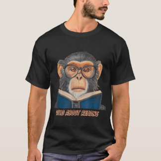 Monkey Reading Book Brillen Bibliotheek Dier T-shirt