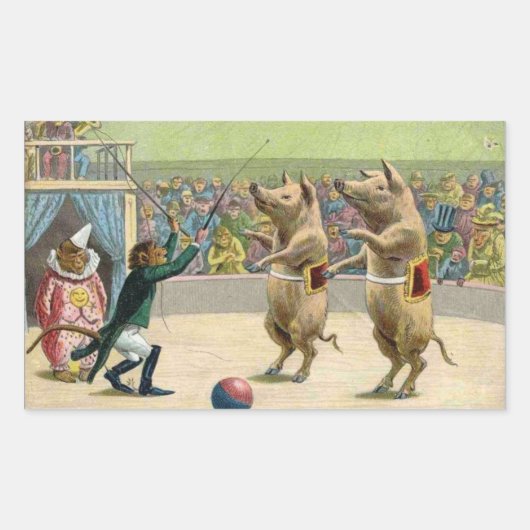 Monkey Ringmaster en Circus Pigs Rechthoekige Sticker (Voorkant)