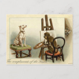 Monkey schildert een Kaart voor hondenkerst
