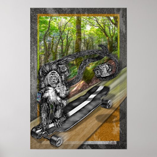 Monkey Selfie Simian Skater Camera Poster (Voorkant)
