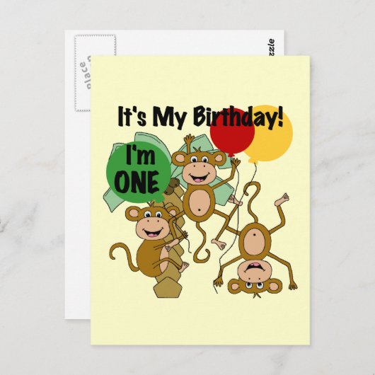 Monkey Shine 1e Verjaardag Tshirts en geschenken Briefkaart (Voorkant / Achterkant)