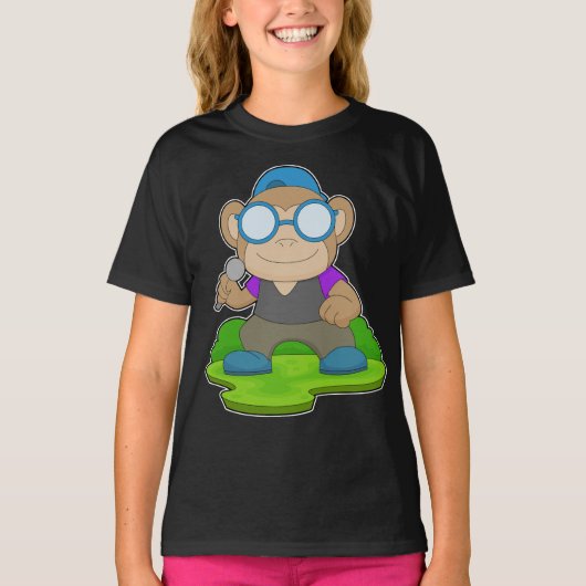 Monkey Singer Microfoon Muziek T-shirt (Voorkant)