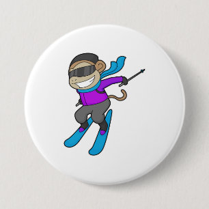Monkey Skier Ski Ronde Button 7,6 Cm