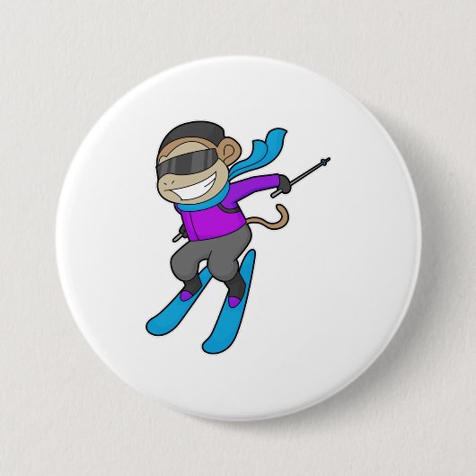 Monkey Skier Ski Ronde Button 7,6 Cm (Voorkant)