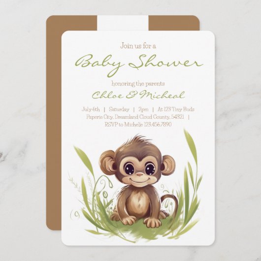 Monkey Theme Baby shower Invitation Kaart (Voorkant / Achterkant)