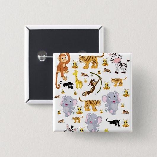 Monkey Tiger Elephant Square Button (Voorkant /achterkant)