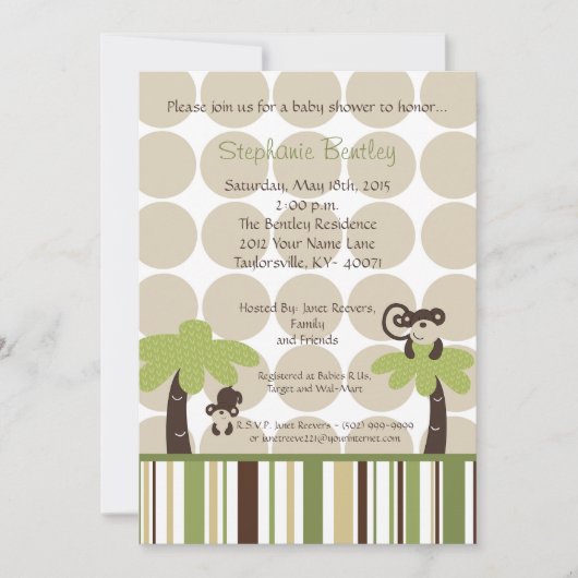 Monkey Time Mod Monkey 5x7 Baby shower Invitation (Devant)