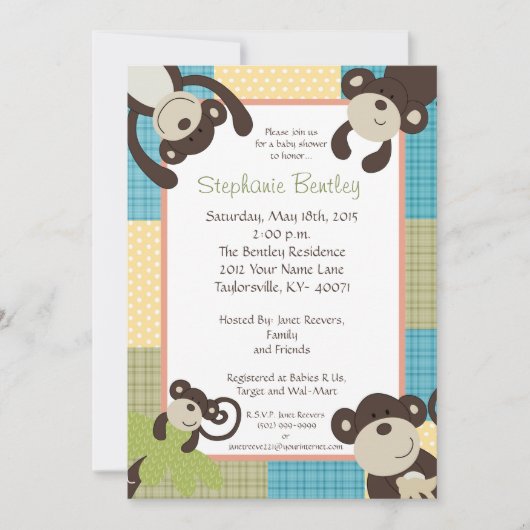 Monkey Time Mod Monkey 5x7 Baby shower Invitation (Devant)