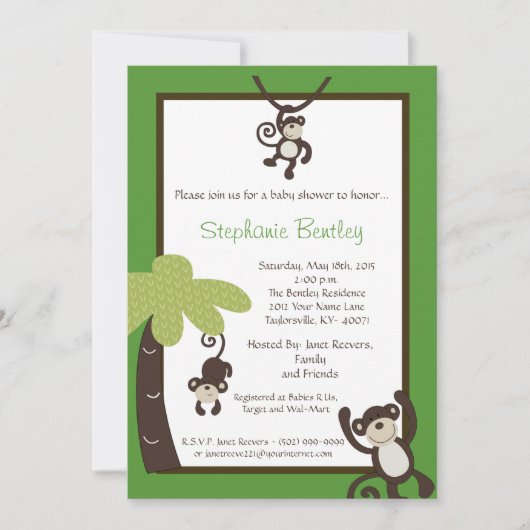 Monkey Time Mod Monkey 5x7 Baby shower Invitation (Devant)