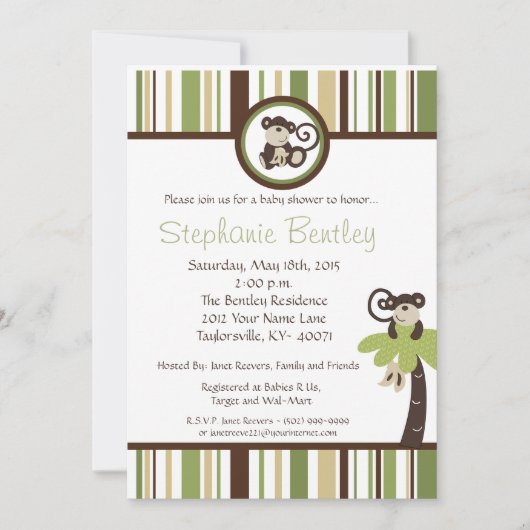Monkey Time Mod Monkey 5x7 Baby shower Invitation (Devant)