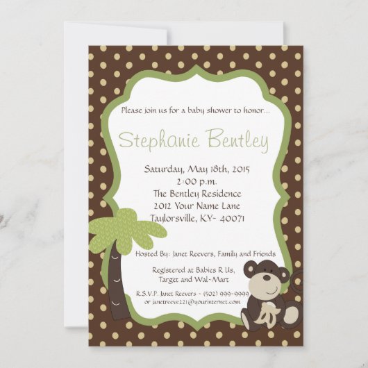 Monkey Time Mod Monkey 5x7 Baby shower Invitation (Devant)