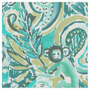 Monkey Trickster Paisley Jade Waterverf Patroon Stof