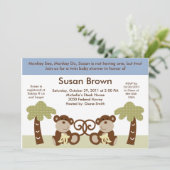 Monkey Twin Baby Boys Shower Invitation (Debout devant)