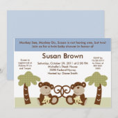 Monkey Twin Baby Boys Shower Invitation (Devant / Derrière)