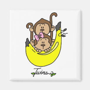 Monkey Twin Boy and Girl Tshirts en Gifts Magneet