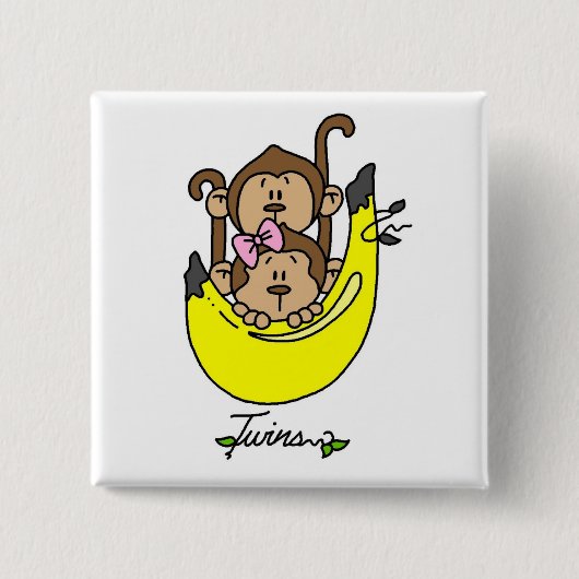 Monkey Twin Boy and Girl Tshirts en Gifts Vierkante Button 5,1 Cm (Voorkant)