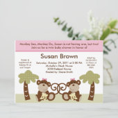 Monkey Twins Baby Girls Shower Kaart (Staand voorkant)