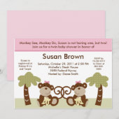 Monkey Twins Baby Girls Shower Kaart (Voorkant / Achterkant)