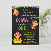 Monkey verjaardagsuitnodiging Meisje 1e verjaardag Kaart (Staand voorkant)