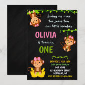 Monkey verjaardagsuitnodiging Meisje 1e verjaardag Kaart (Voorkant / Achterkant)