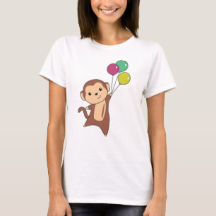 Monkey vliegt omhoog met ballonnen boven zoet t-shirt