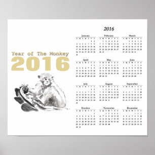 Monkey Watercolor Monkey year Calendar Poster 2016