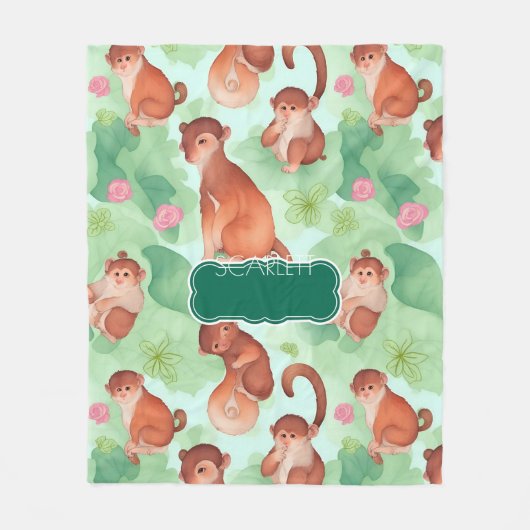 Monkey Waterverf Kleurrijk Gepersonaliseerd Patroo Fleece Deken (Voorkant)