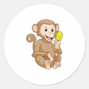 Monkey with Popsicle Ronde Sticker