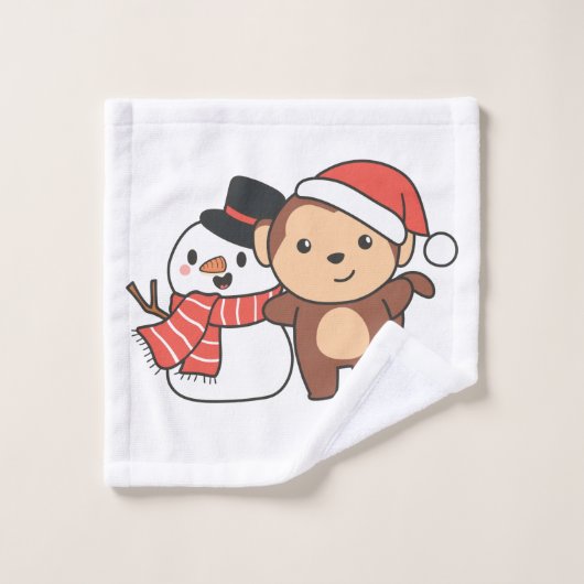 Monkey With Snowman In Winter For Christmas (Gant de toilette)
