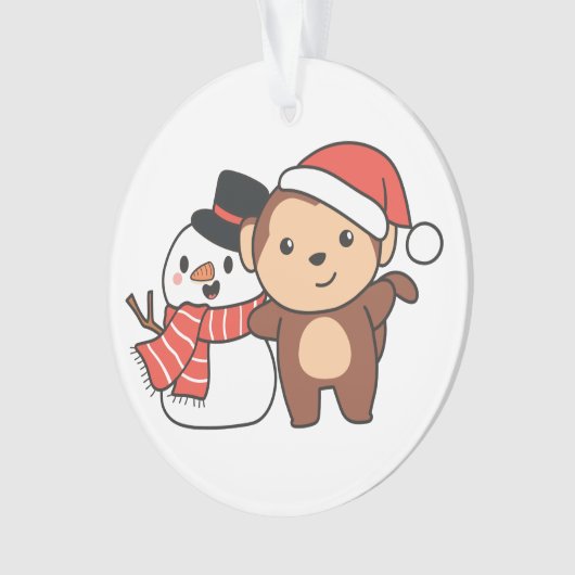 Monkey With Snowman In Winter For Christmas (devant)