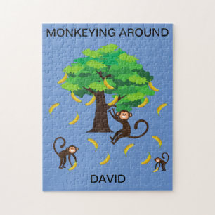 "Monkeying Around" puzzel voor kinderen met naam. Legpuzzel