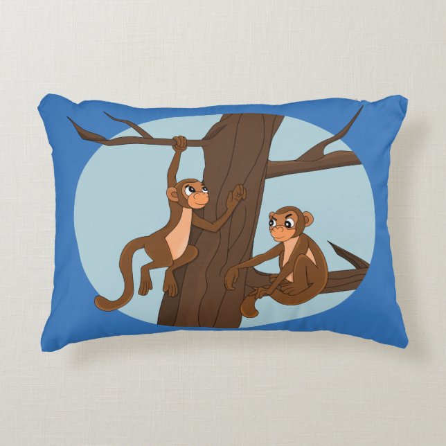 Monkeys climbing the tree cartoon accent pillow accent kussen (Voorkant)