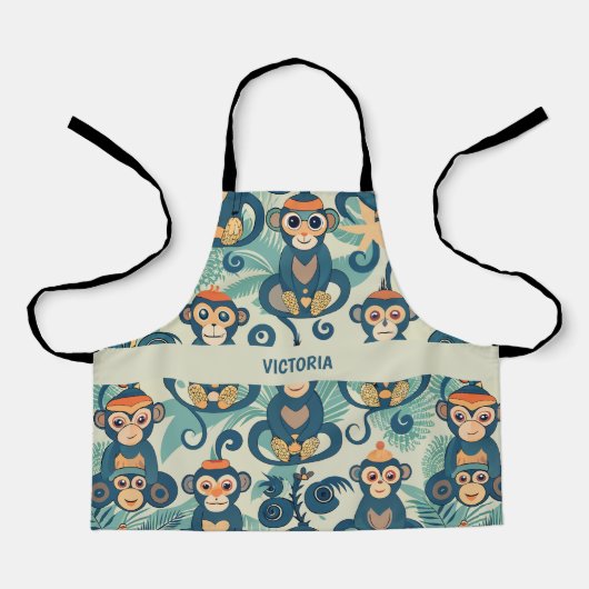 Monkeys Waterverf Aangepast patroon Schort (Voorkant)