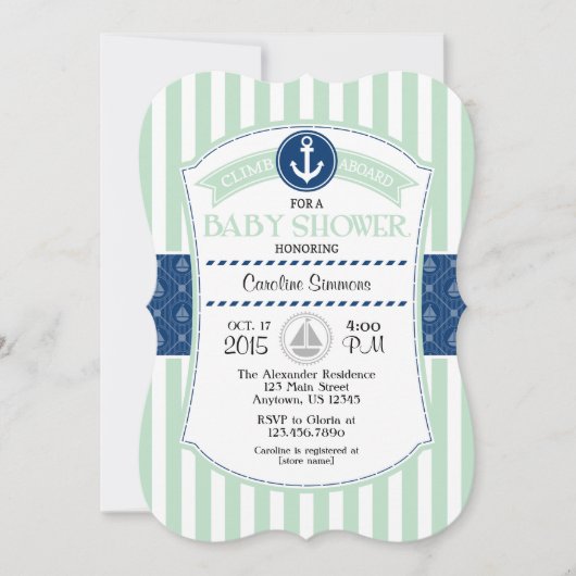 Monnaie Bleu Baby shower Nautique Invitation (Devant)