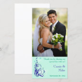 Monnaie, Bleu, Blanc Floral Mariage Carte photo (Devant / Derrière)