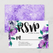 Monnaie et violet Rose Floral Mariage RSVP Réponse (Devant / Derrière)