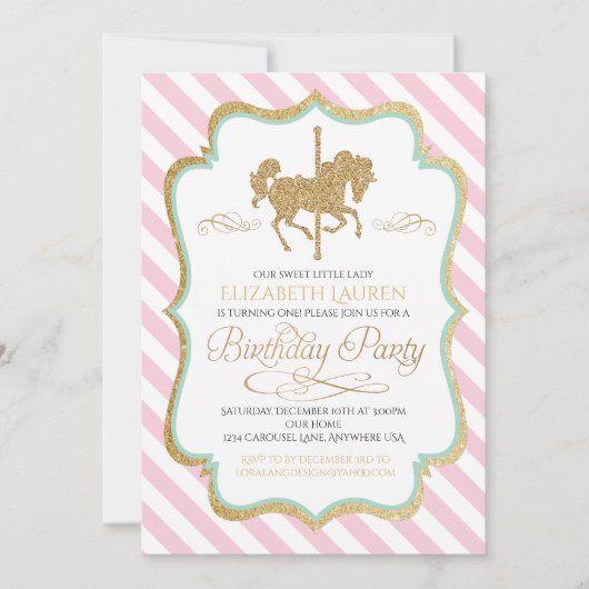 Monnaie rose Carousel vert or Invitation Anniversa (Devant)