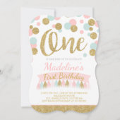 Monnaie Rose et Or 1er anniversaire Invitation (Devant)