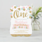 Monnaie Rose et Or 1er anniversaire Invitation (Debout devant)