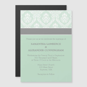 Monnaie vert gris Damas Faire-part de mariage magn