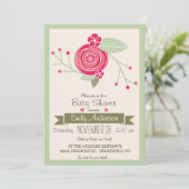 Monnaie verte et rose florale, f Invitation Baby s (Debout devant)