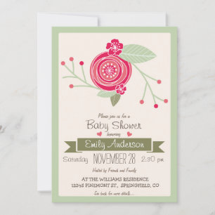 Monnaie verte et rose florale, f Invitation Baby s