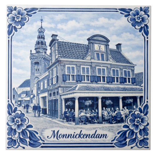 Monnickendam Delfts Blauwe stijl keramische tegel Tegeltje (Voorkant)